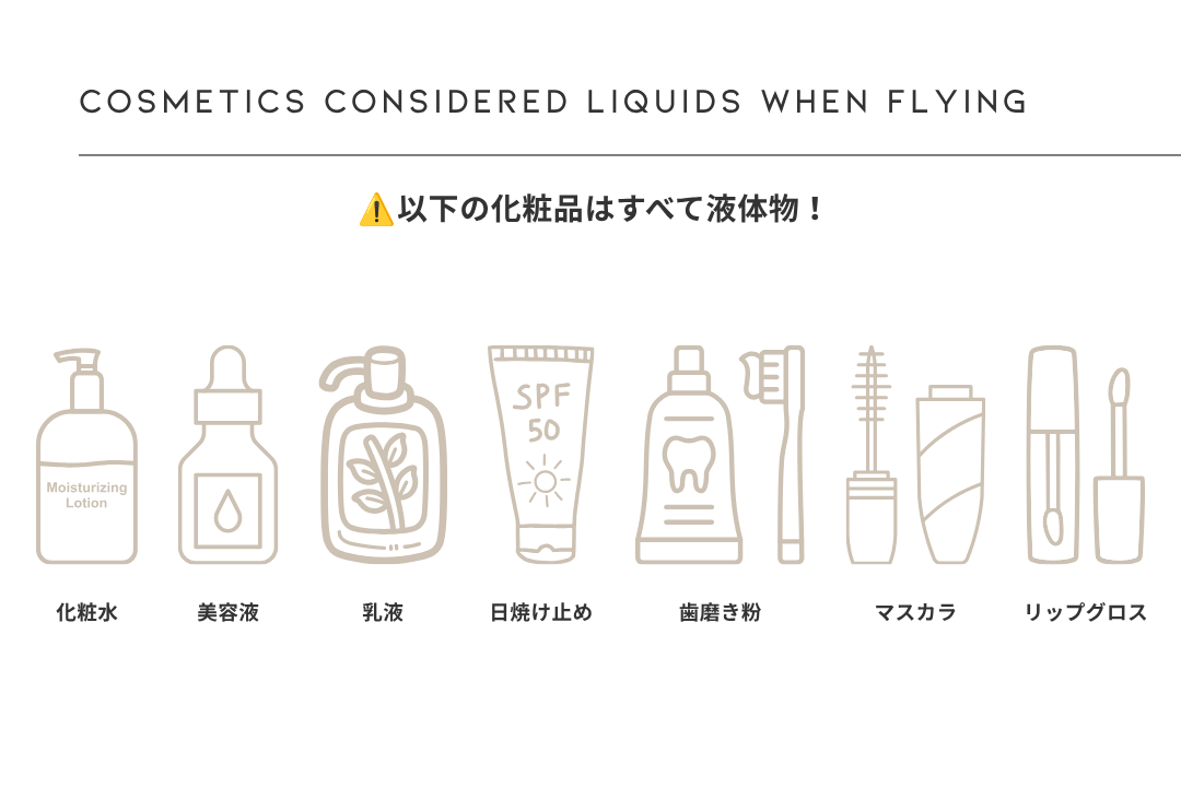 飛行機で液体物扱いになる化粧品の例