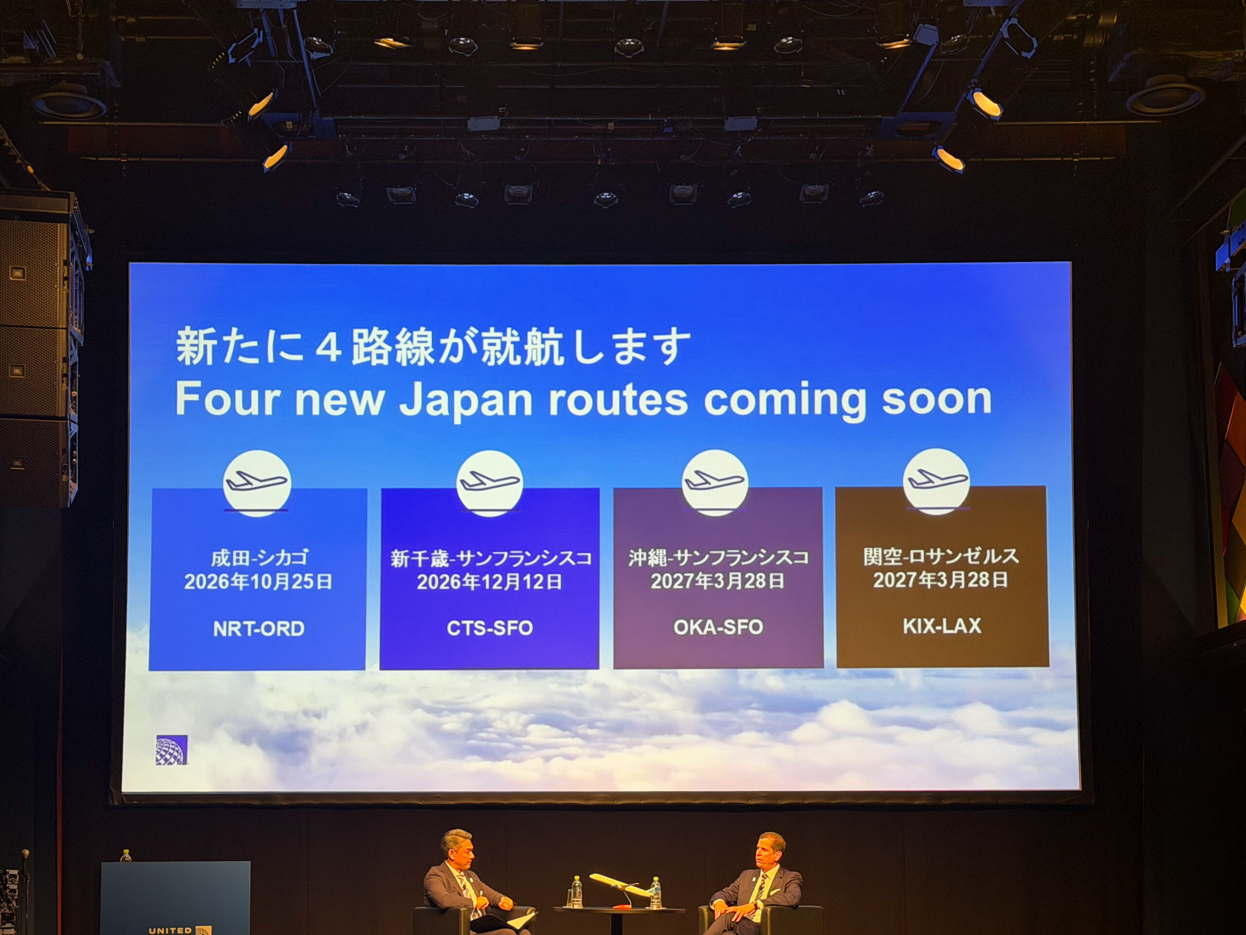 ユナイテッド航空　メディア向け発表会　スライド　新規就航路線