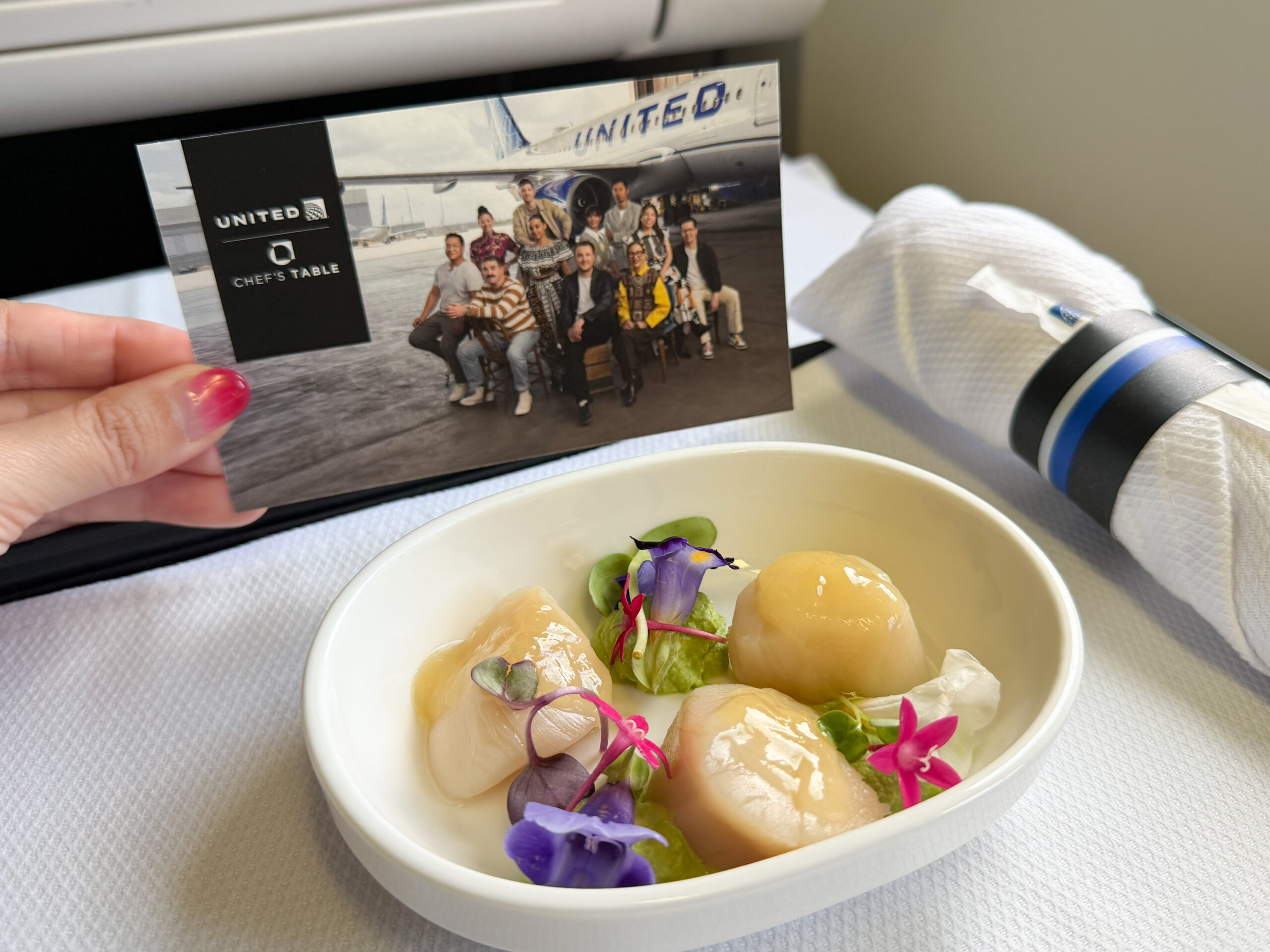 ユナイテッド航空　メディア向け発表会　機内　ビジネスクラス　機内食　前菜